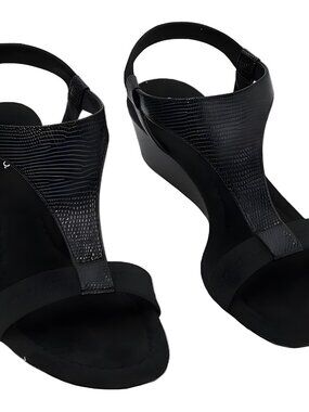 Style & Co Women's Step N Flex Vacanzaa Wedge Sandals Black Lizard Size 8M